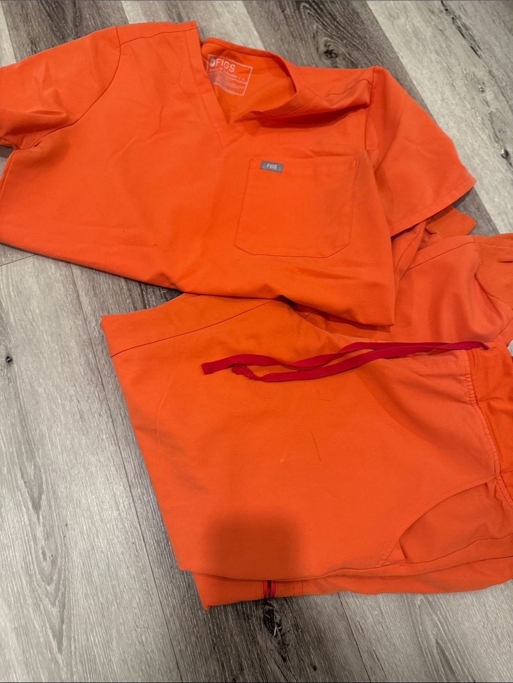 Figs Bright Orange Scrub Top and Drawstring Pants
